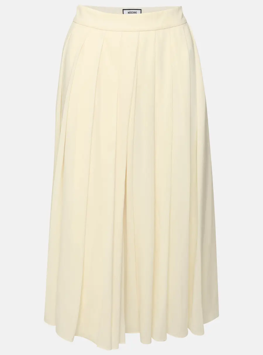Moschino Cream Pleated Crepe Midi Skirt M
