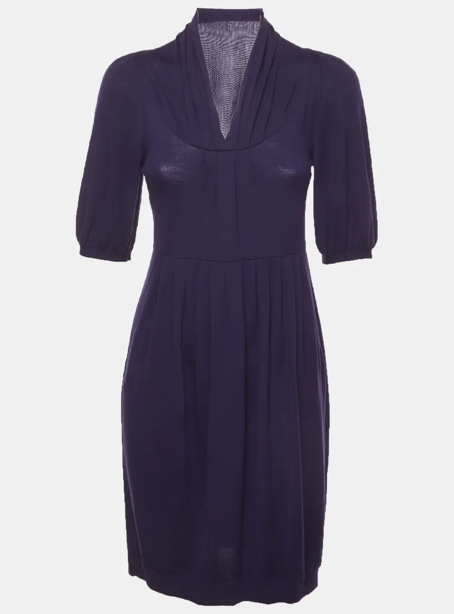 Moschino Dark Purple Wool Knit Pleated Mini Dress S