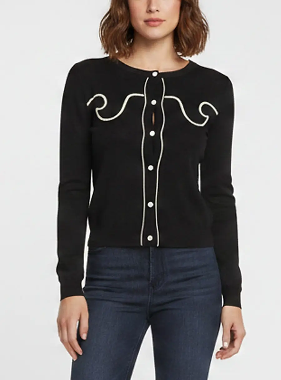 Moschino Cheap and Chic Black Intarsia Knit Long Sleeve Cardigan S