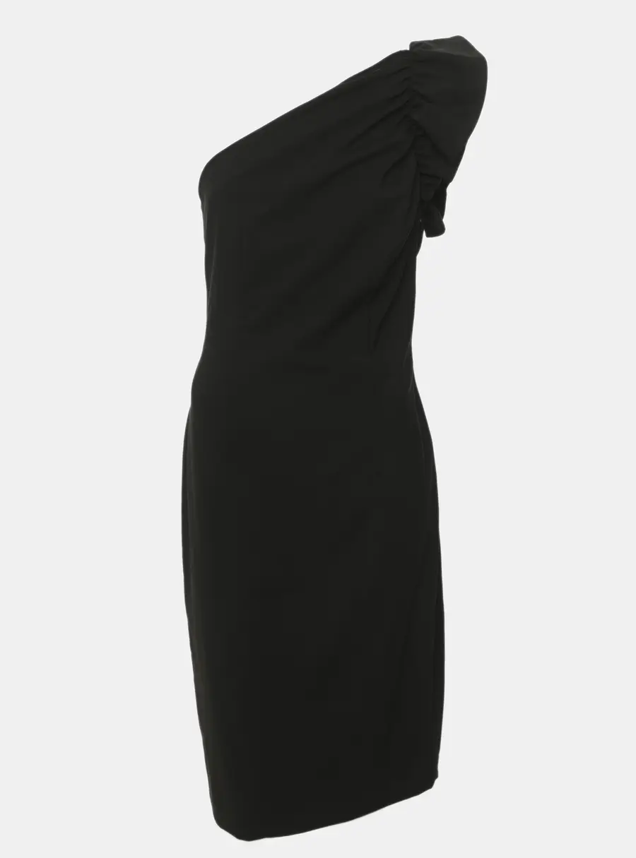 Moschino Cheap and Chic Black Wool Blend Ruched Detail One Shoulder Mini Dress S