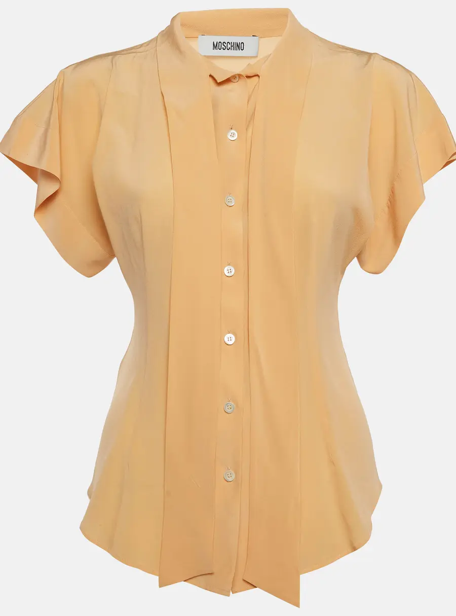Moschino Light Orange Crepe Neck Tie Blouse M
