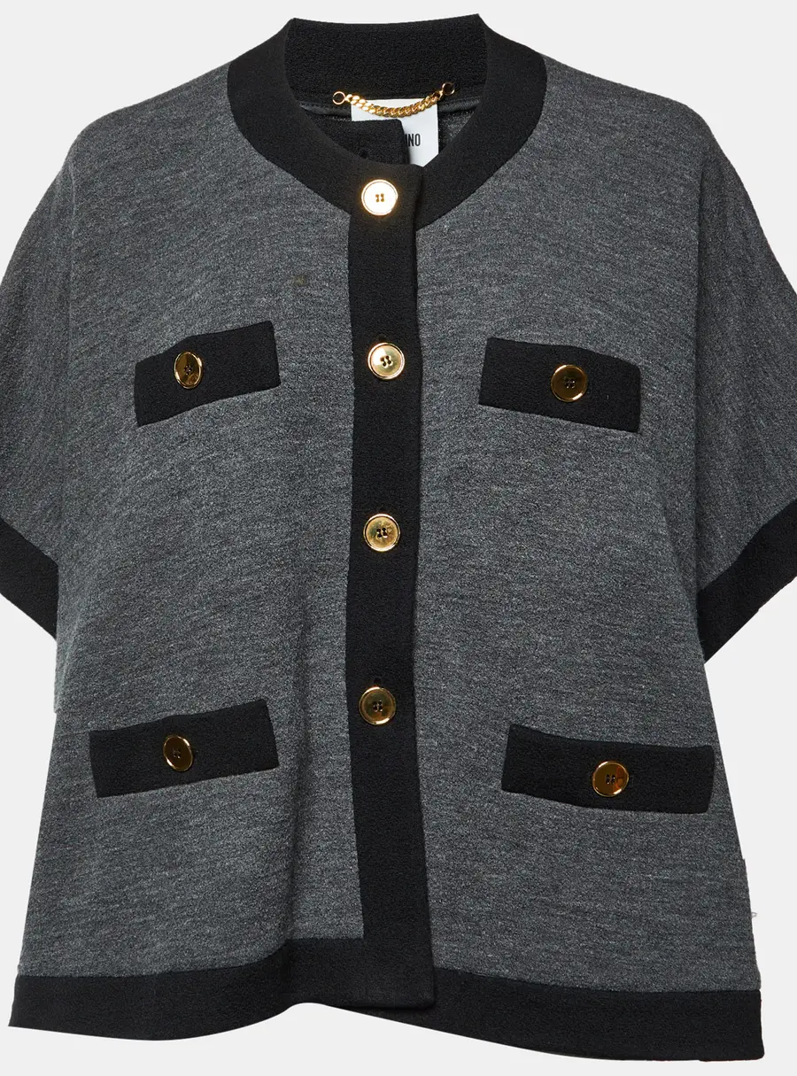 Moschino Grey Wool Knit Button Front Cape Cardigan M