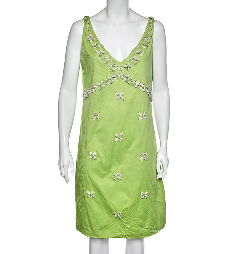 Moschino Cheap & Chic Green Cotton Shell Appliqu&eacute; Sleeveless Dress L