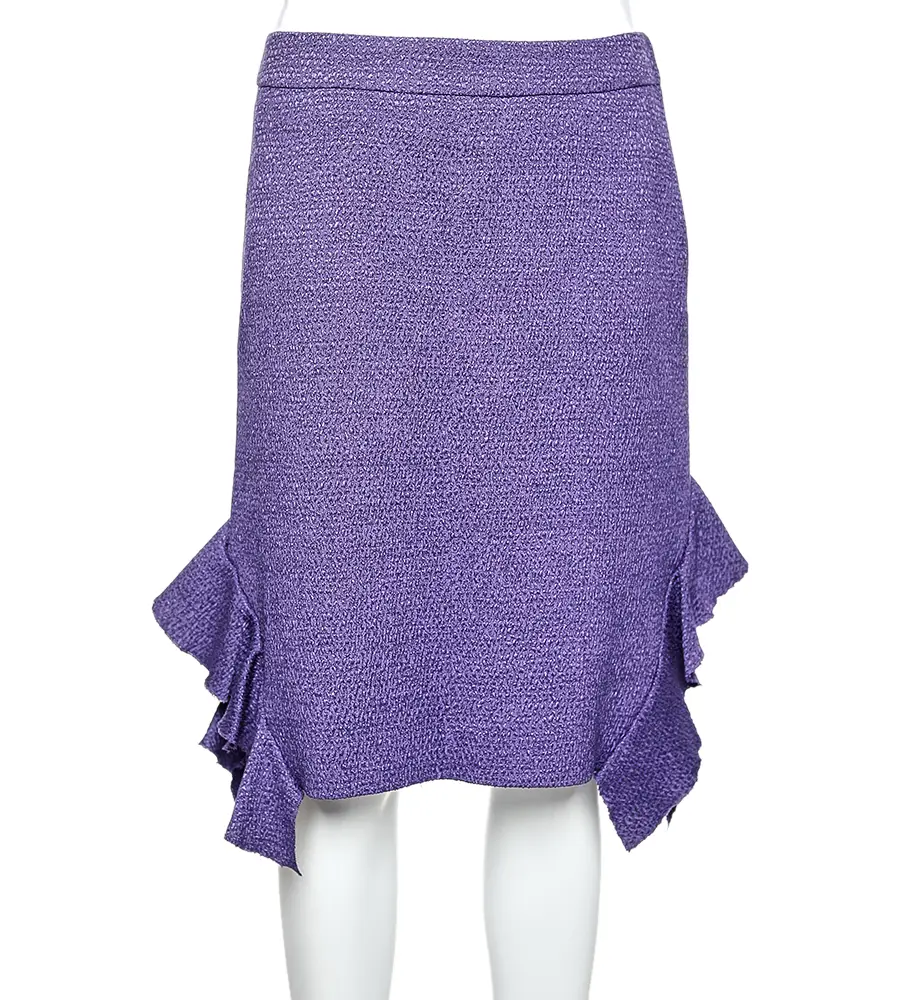 Moschino Purple Textured Wool & Silk Ruffled Mini Skirt M