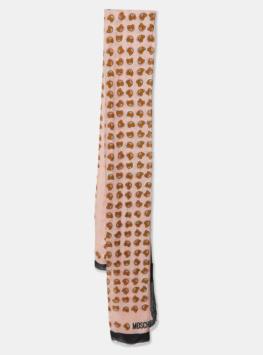Moschino Pink Teddy Bear Print Modal & Cashmere Stole