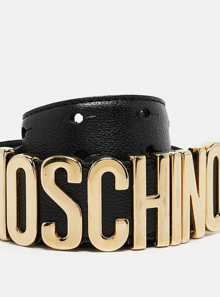Moschino Black Leather Classic Logo Waist Belt