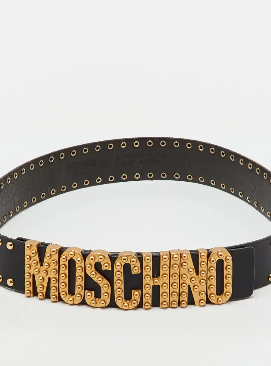 Moschino Black Leather Studded Classic Logo Belt 75CM