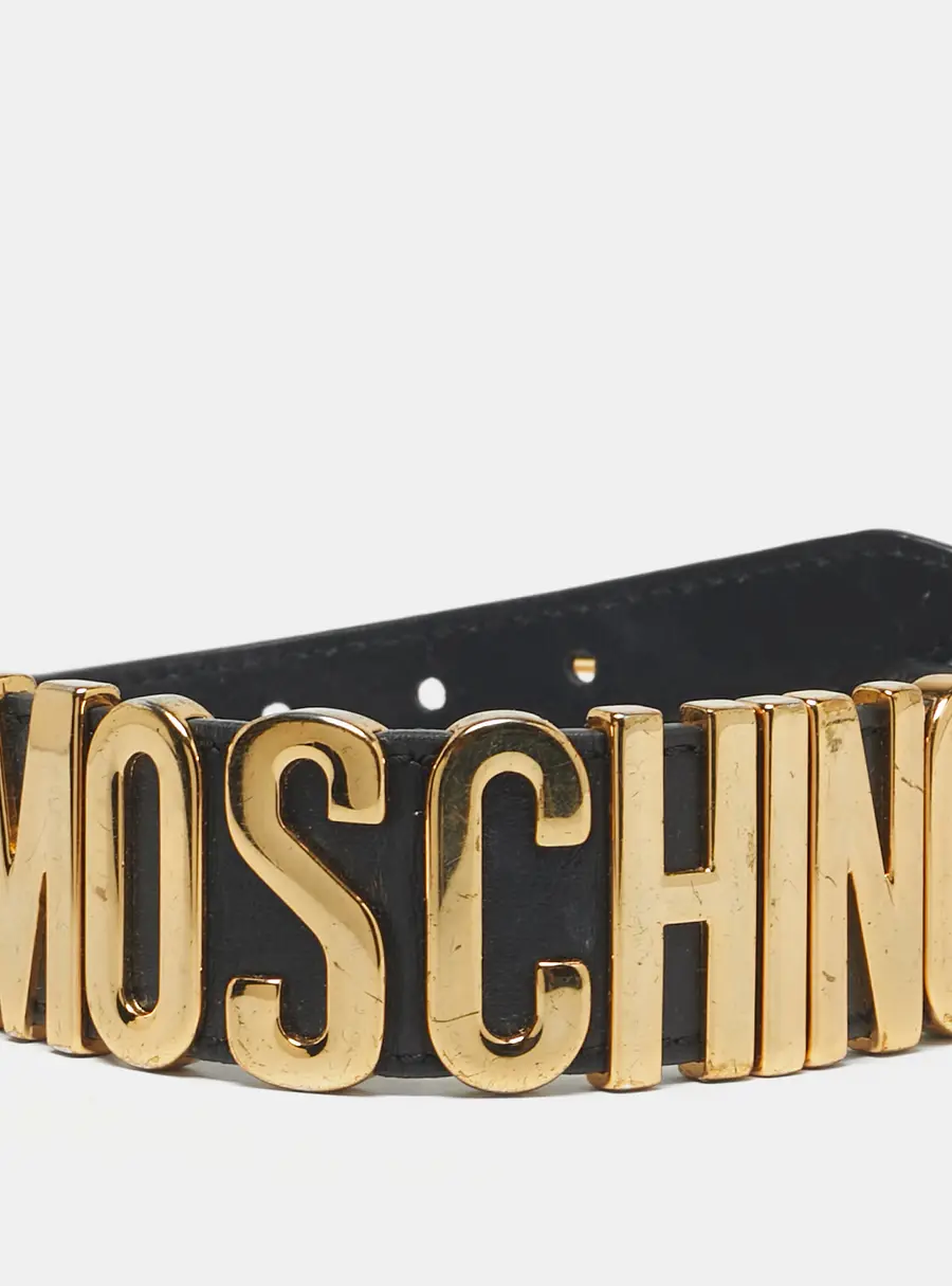 Moschino Black Leather Classic Logo Dog Collar