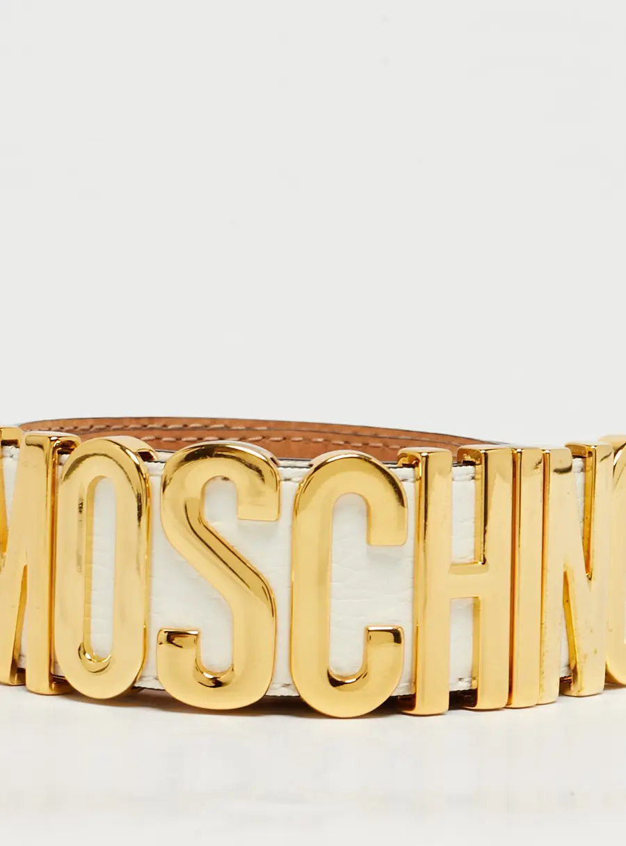 Moschino White Leather Classic Logo Waist Belt