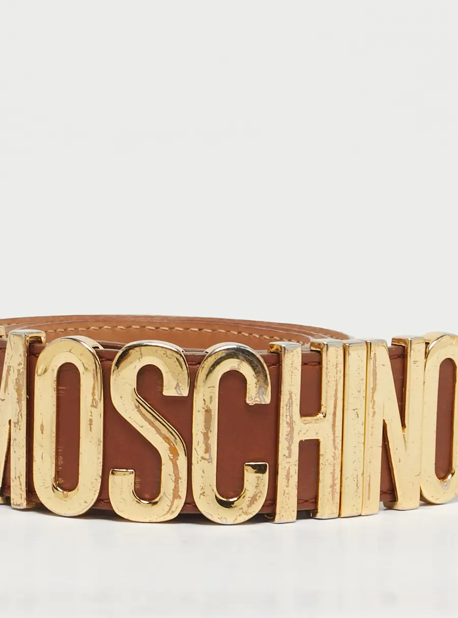 Moschino Brown Leather Classic Logo Waist Buckle Belt