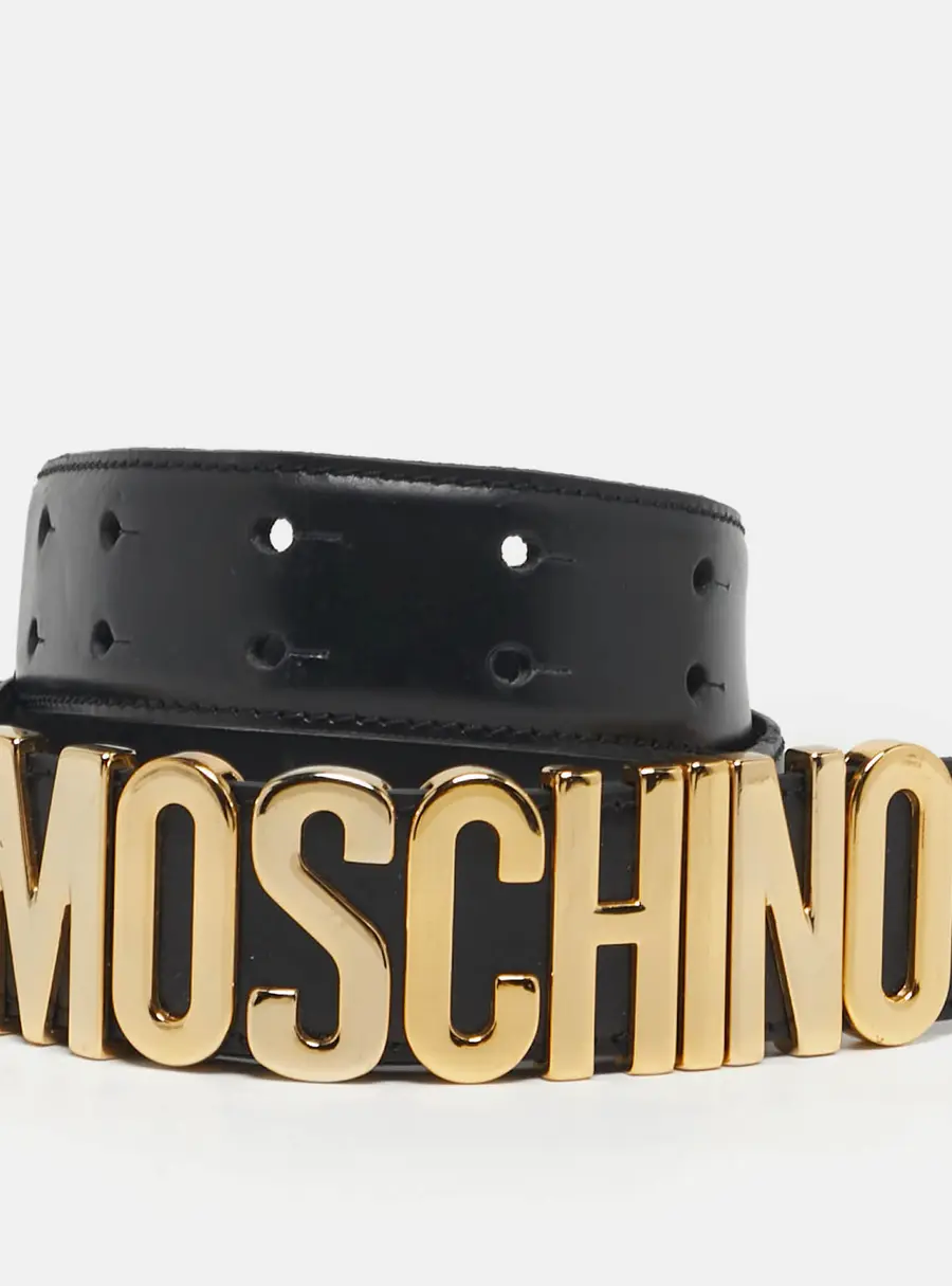 Moschino Classic Logo Waist Belt Black Leather