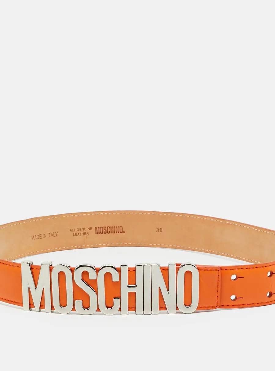 Moschino Classic Logo 85 CM Waist Belt Orange Leather