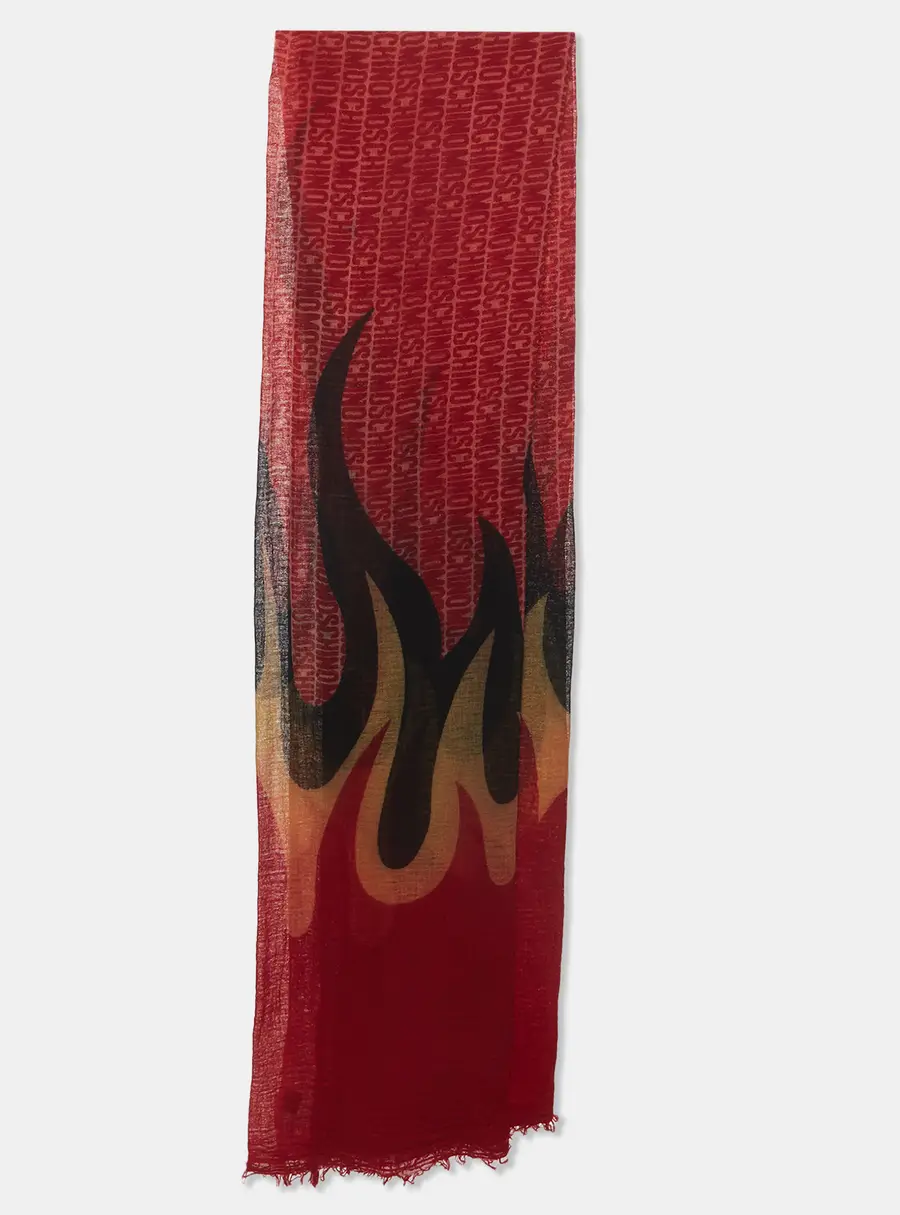 Moschino Red Printed Muslin Cotton Scarf