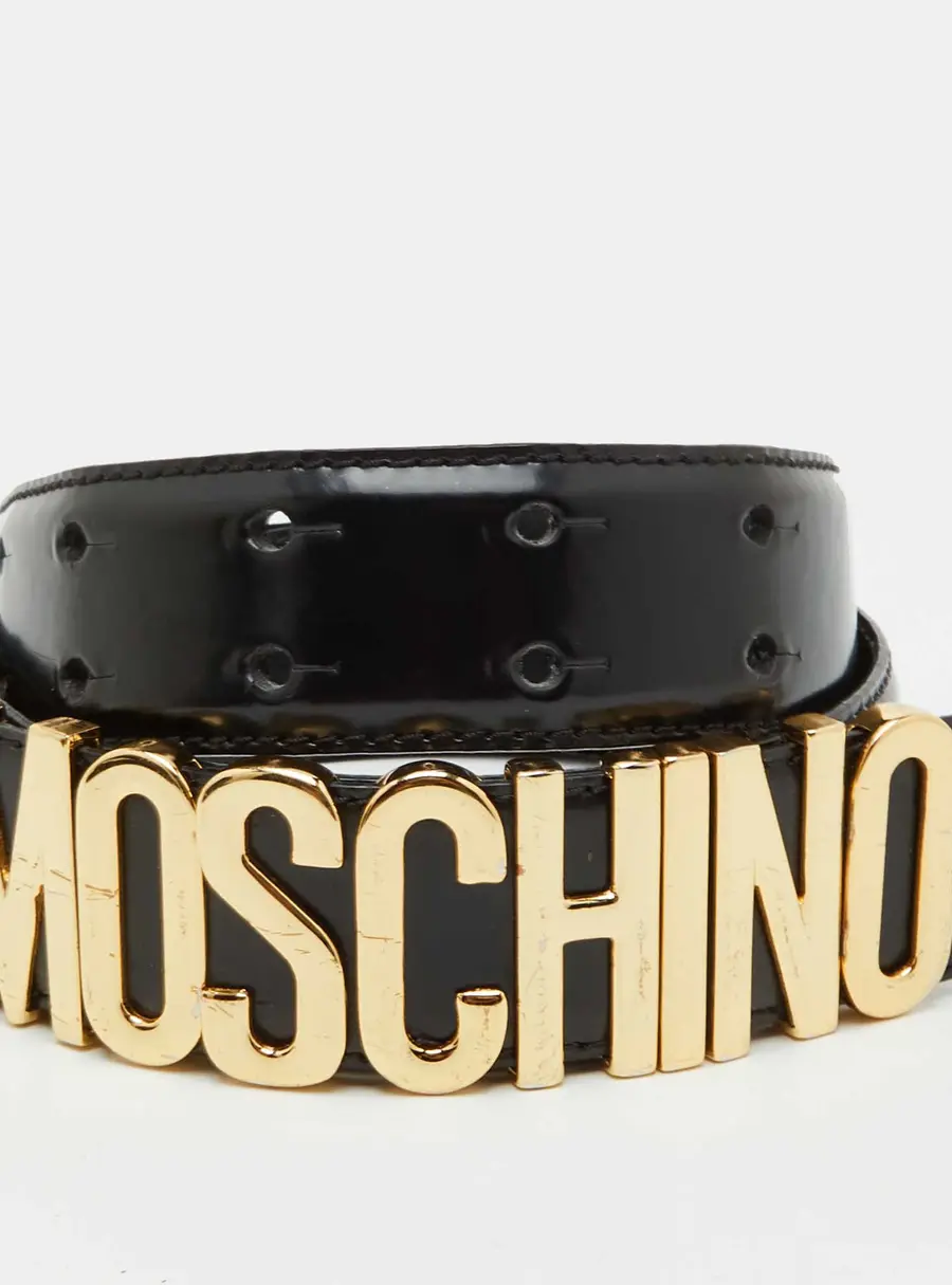 Moschino Classic Logo 85 CM Waist Belt Black Leather