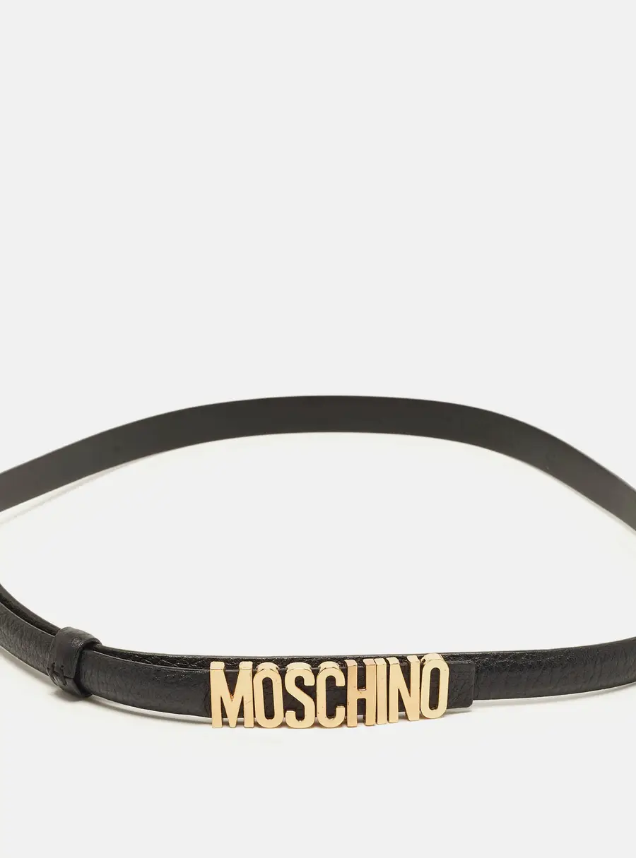 Moschino Classic Logo Slim Belt Black Leather