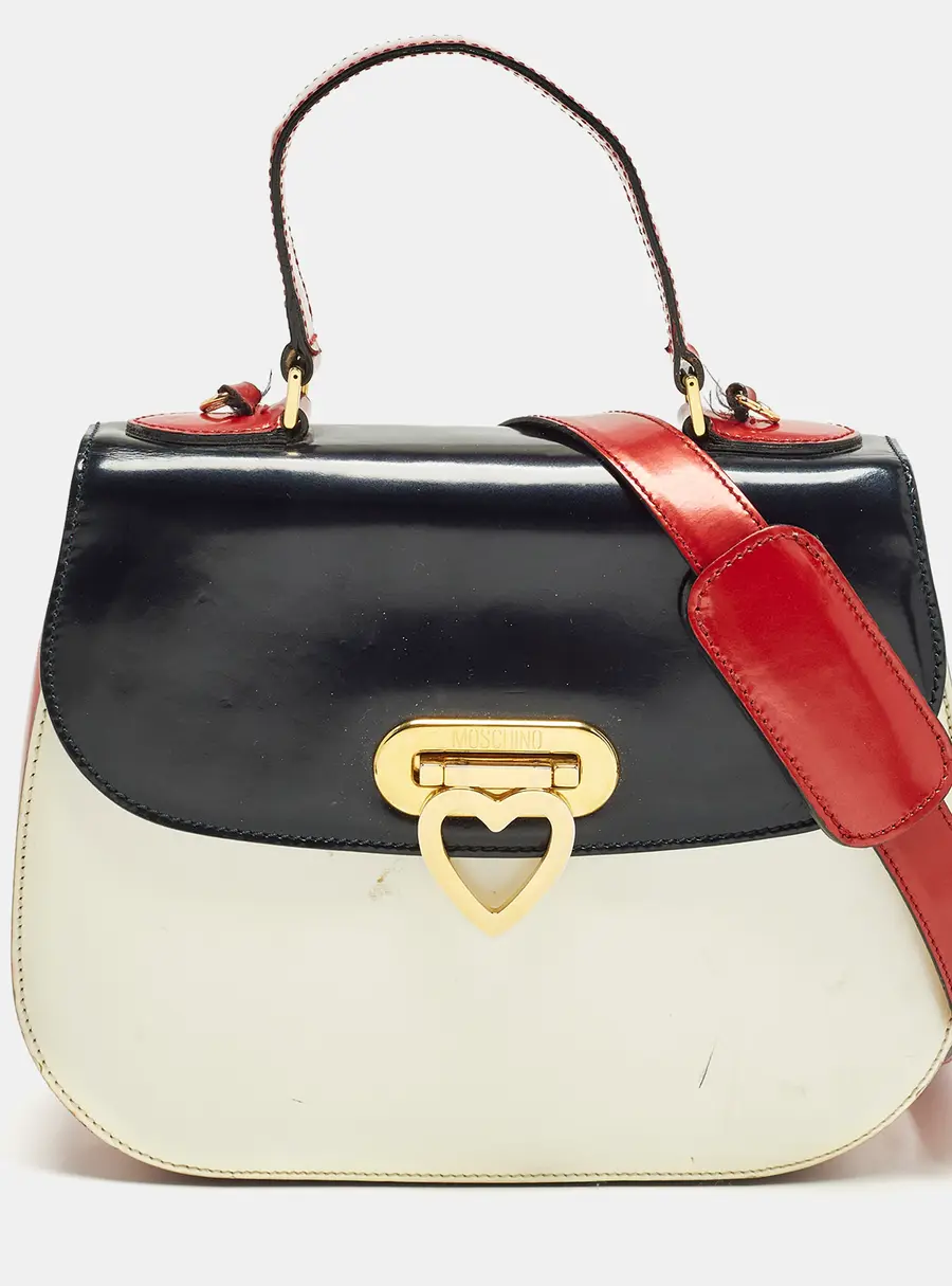 Moschino Tricolor Patent Leather Flap Shoulder Bag