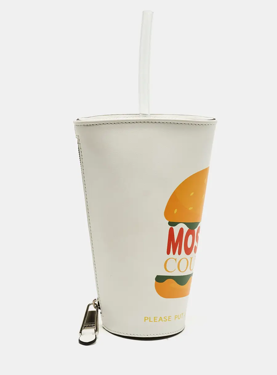 Moschino Jeremy Scott Burger Logo White Leather Clutch