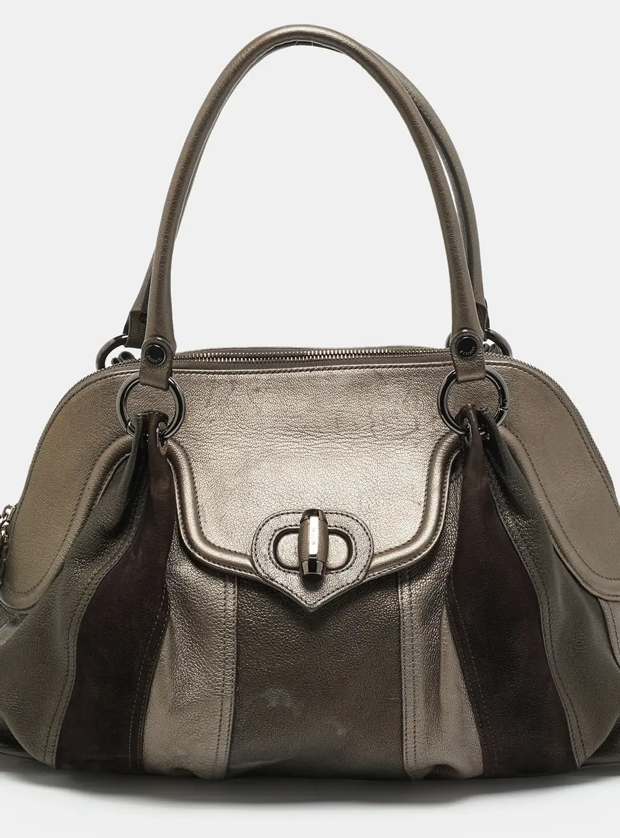 Moschino Tassel Metallic Nubuck and Leather Satchel
