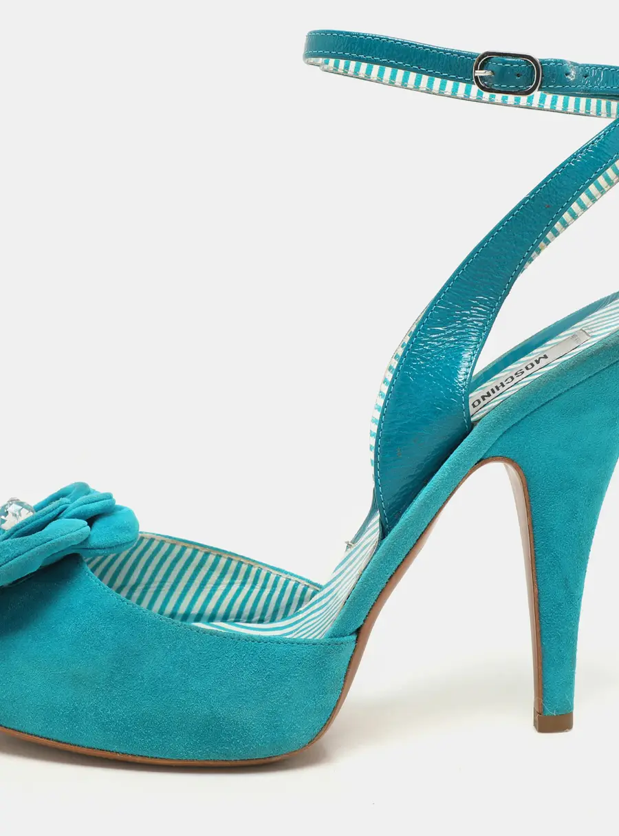 Moschino Blue Suede Flower Applique Ankle Strap Pumps Size 39.5