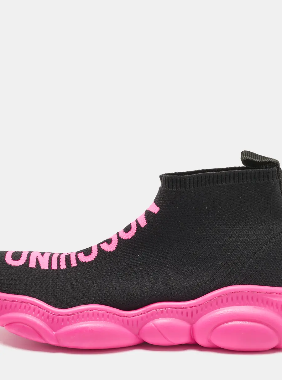 Moschino Black Jacquard Logo High Top Sneakers Size 36