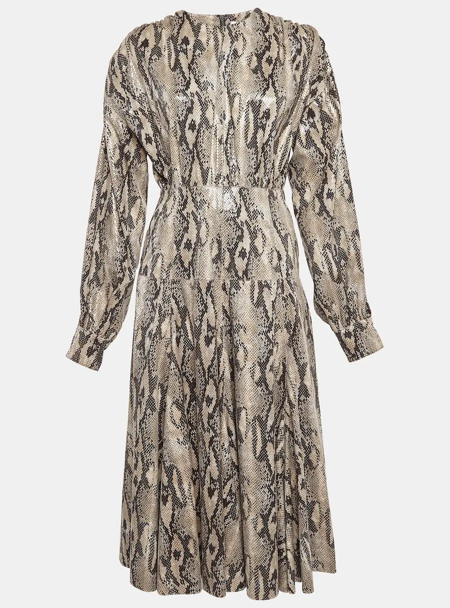 MSGM Brown Python Skin Pattern Faux Leather Midi Dress M
