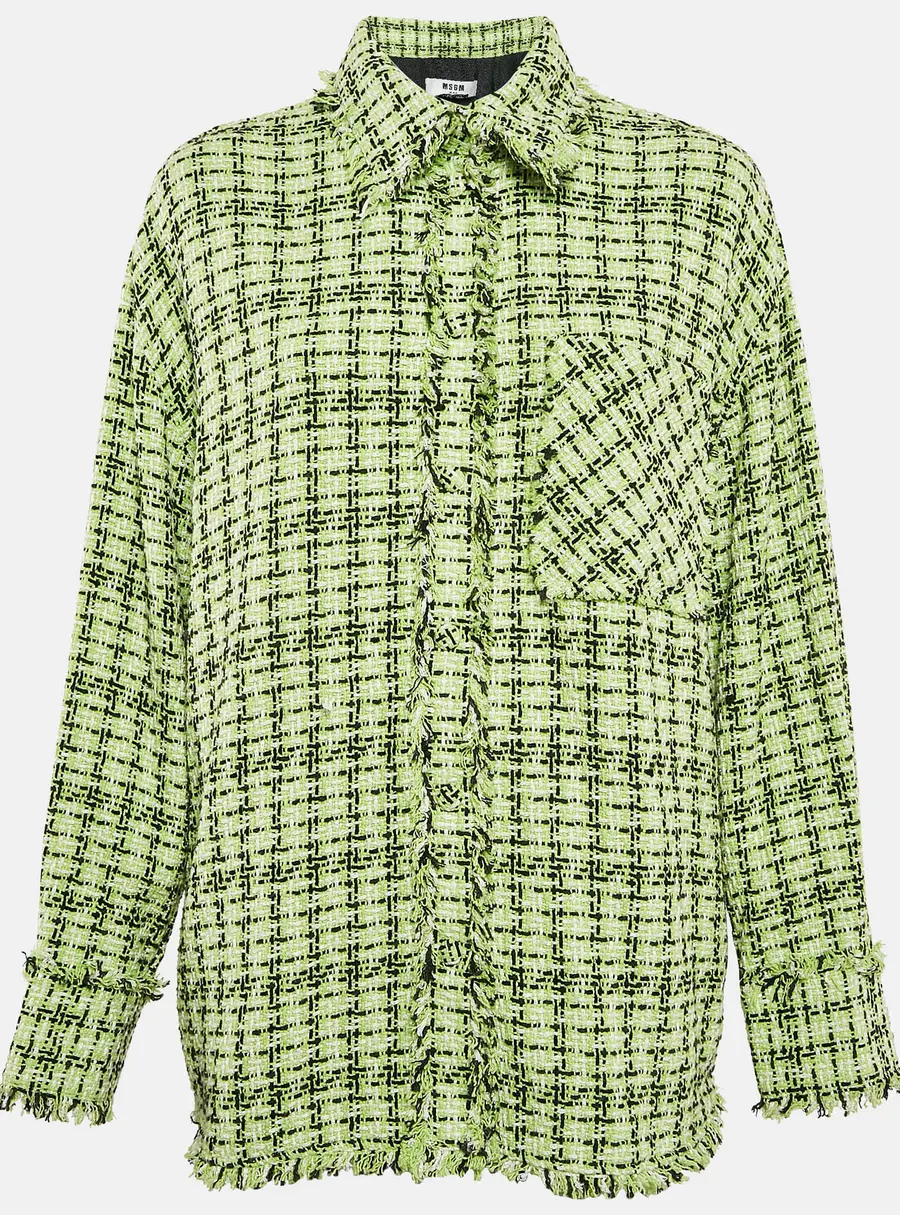 MSGM Green Tweed Fringed Jacket S