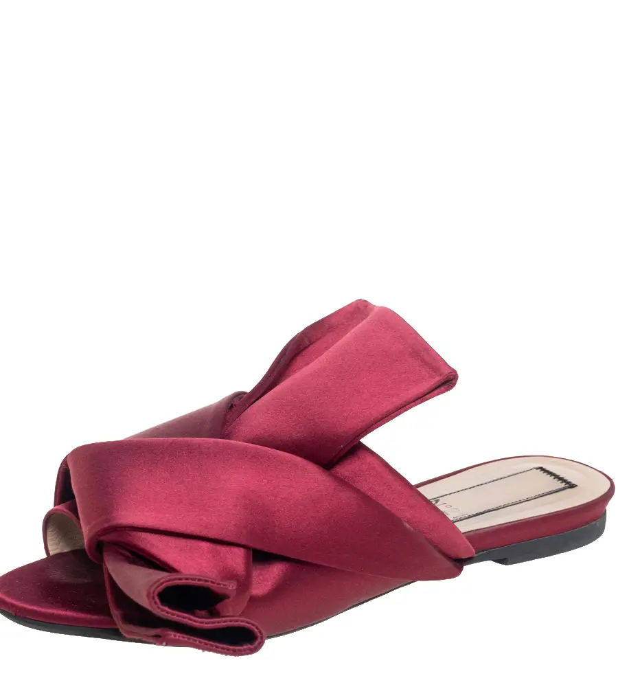 N21 Burgundy Satin Knotted Flats Size 36