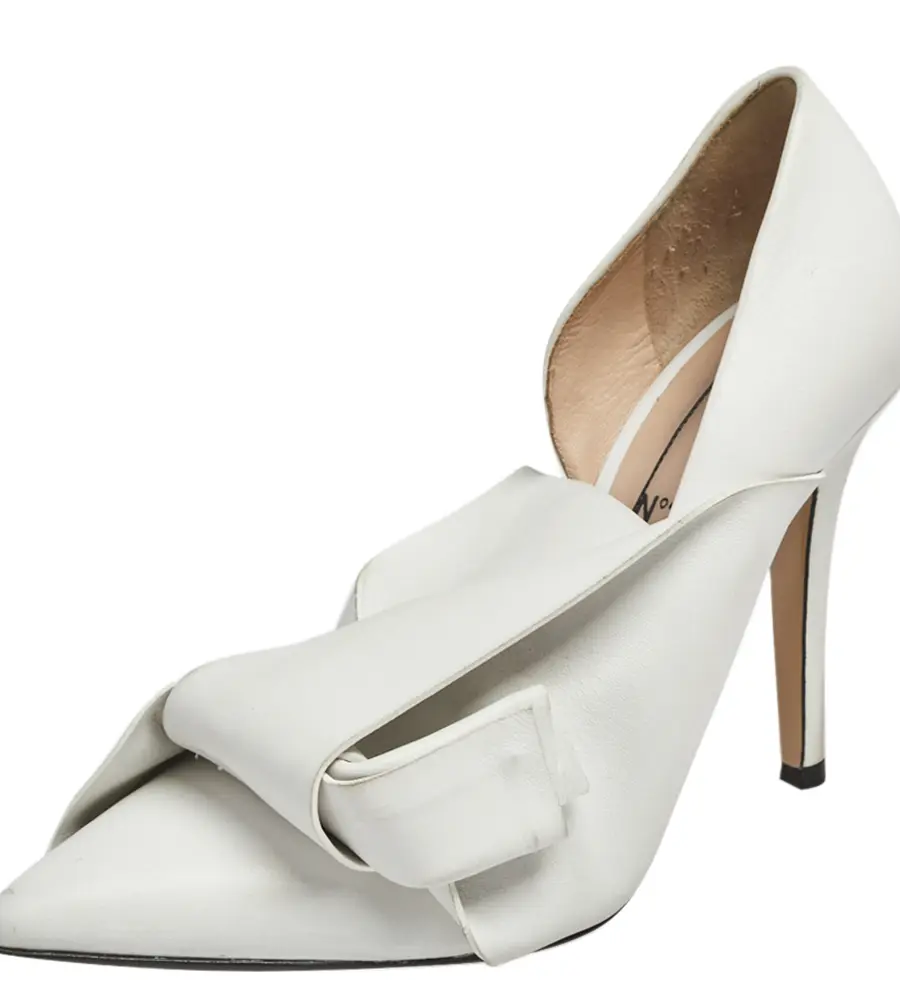 Nº21 White Leather Knot Pointed Toe Pumps Size 37
