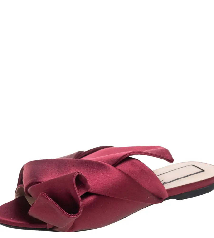 Nº21 Burgundy Satin Knot Flat Slides Size 36