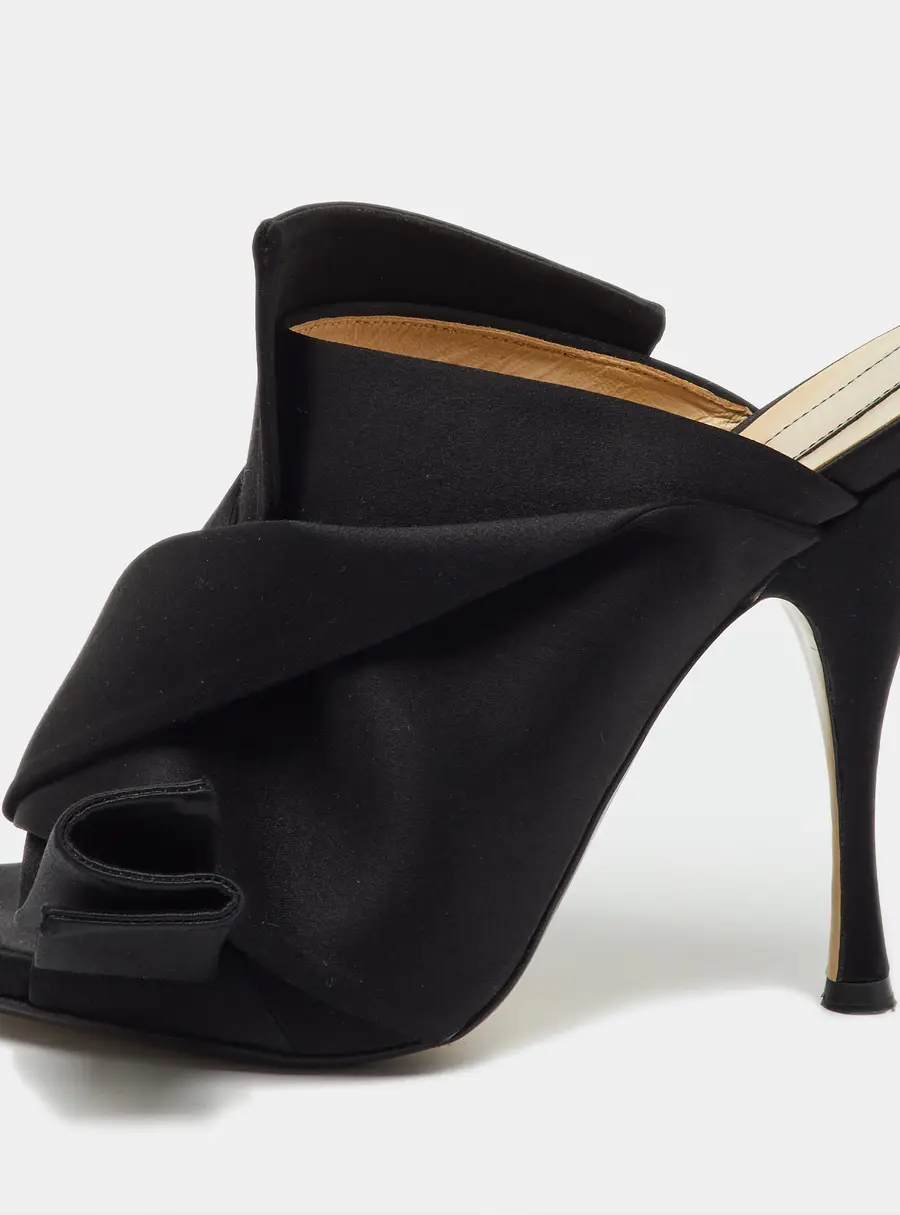 N21 Black Satin Raso Knot Peep Toe Mules Size 39