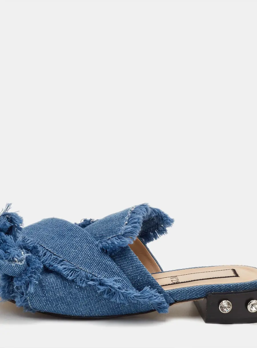 N21 Size 37.5 Blue Denim Knot Flat Slide Sandals