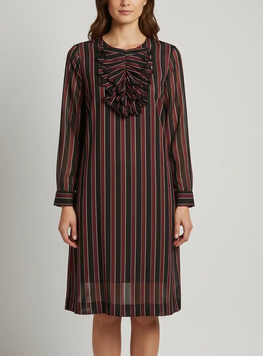 N&deg;21 Burgundy/Black Striped Cotton and Silk Blend Mini Dress M