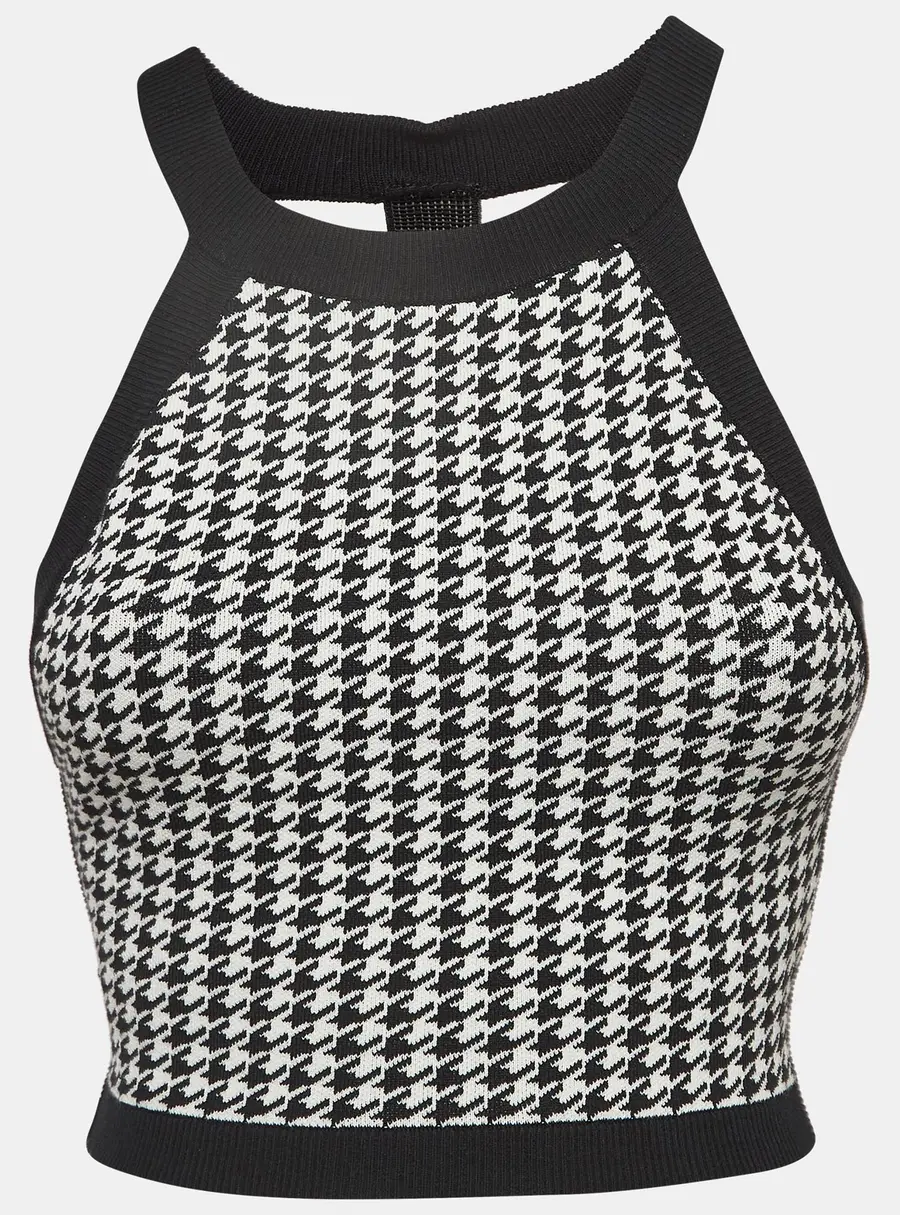 Nagnata Black Houndstooth Strap Back Crop Top M