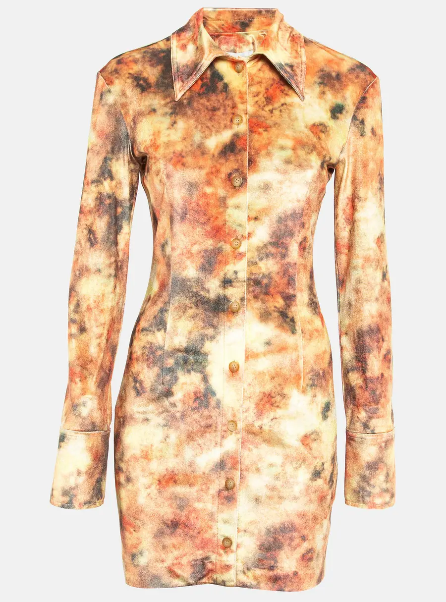Nanushka Orange Abstract Floral Print Stretch Velvet Mini Dress S