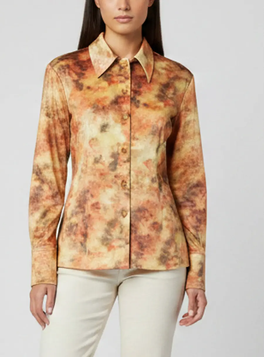 Nanushka Orange Hazy Floral Print Stretch Velvet Shirt M