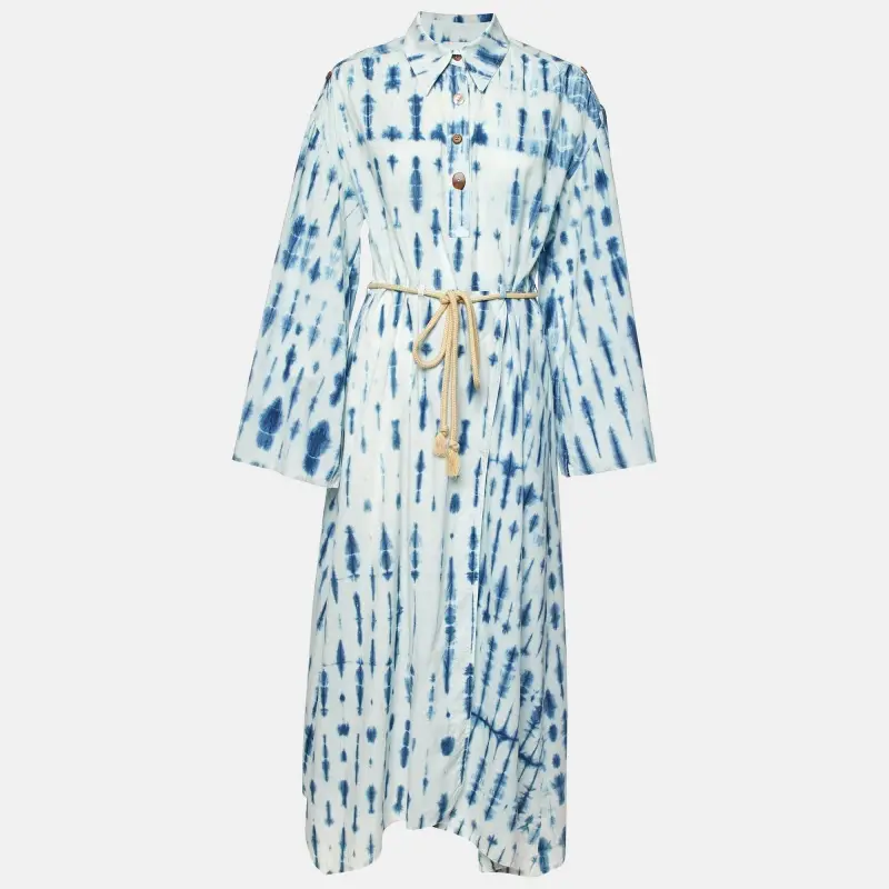 Nanushka Blue Tie-Dye Print Cotton Belted Long Dress XS