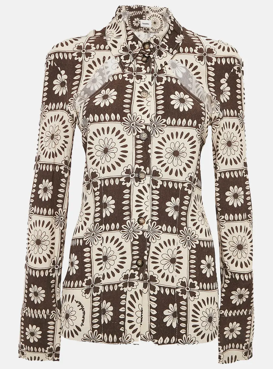 Nanushka Brown Printed Crepe Cut-Out Detail Blouse S