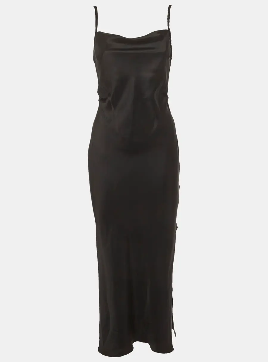 Nanushka Black Satin Cowl Neck Fiore Midi Dress M