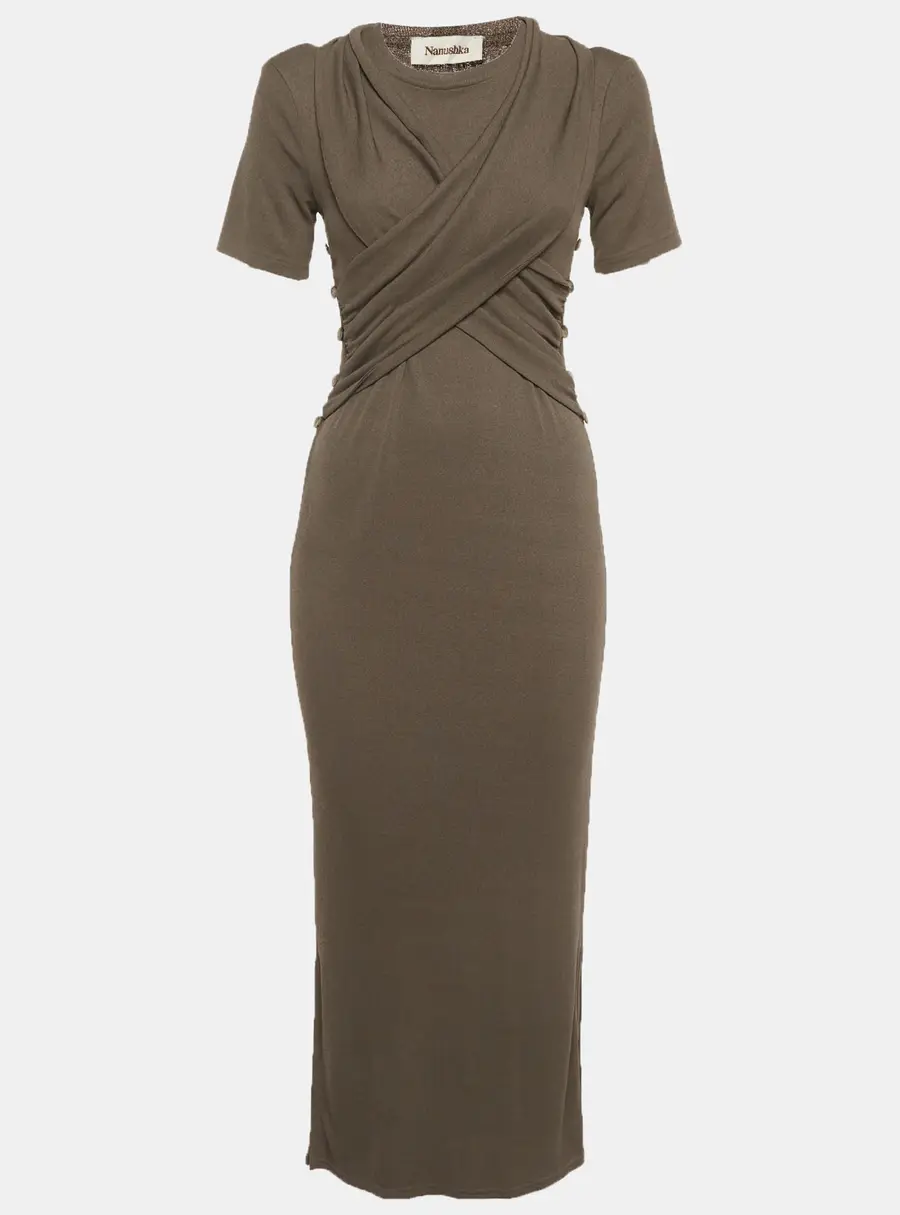Nanushka Grey Jersey Belted Jannet Midi Dress M