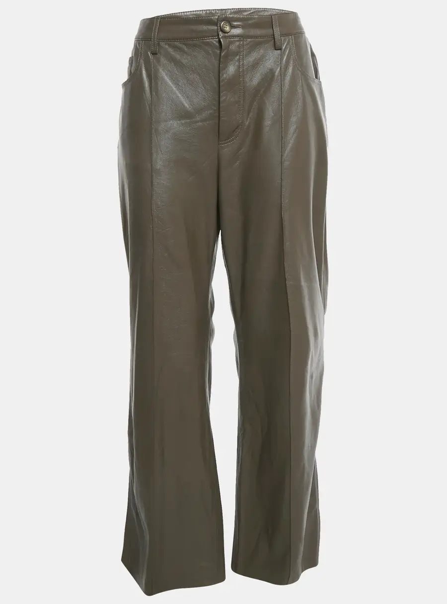 Nanushka Brown Faux Leather Wide Leg Trousers XL