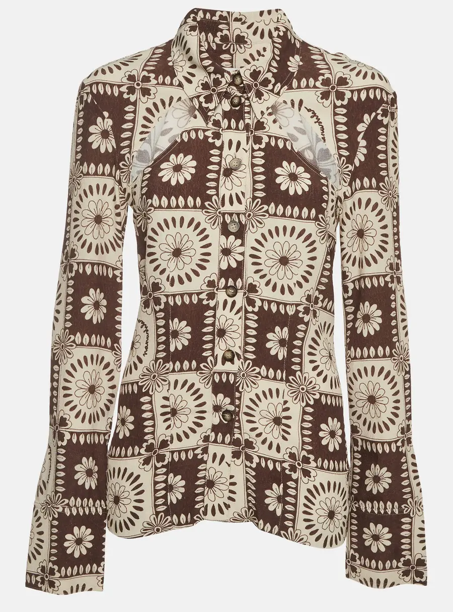 Nanushka Brown Printed Crepe Cut-Out Detail Huyen Shirt S