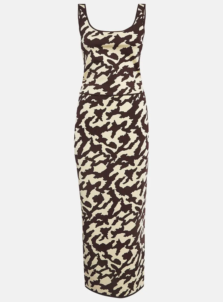 Nanushka Brown Animal Print Rib Knit Skirt and Top Set M/L