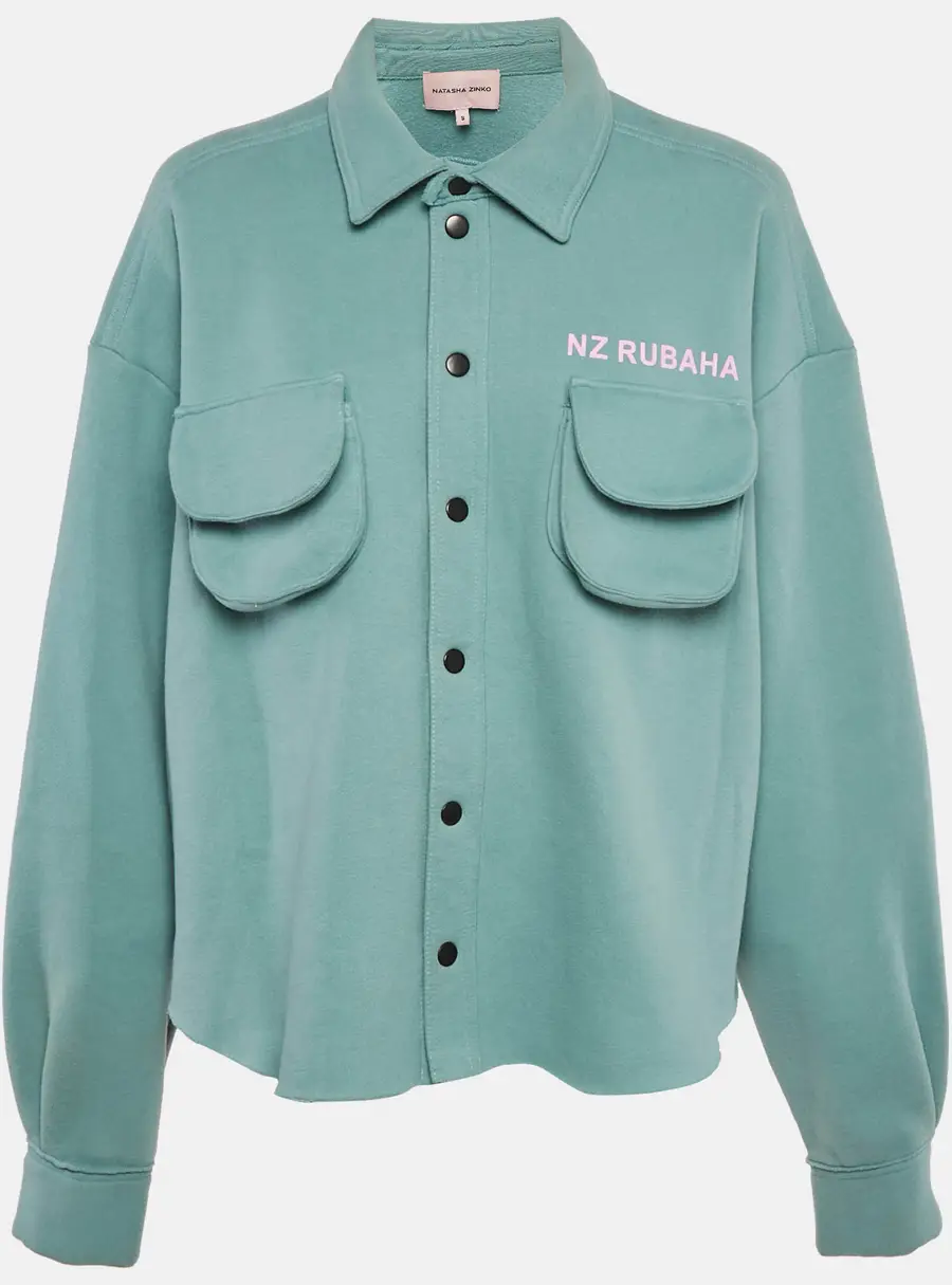 Natasha Zinko Blue Cotton Blend Knit Button Front Jacket S