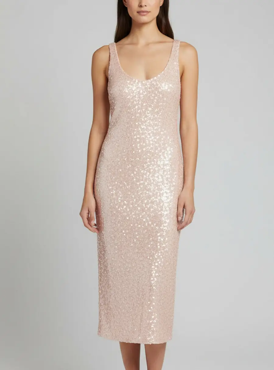 NBD Pink Synthetic Sequin Embellished Nicole Midi Dress L