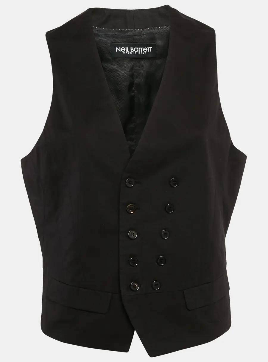 Neil Barrett Black Cotton Blend Single Breasted Button Detail Vest L