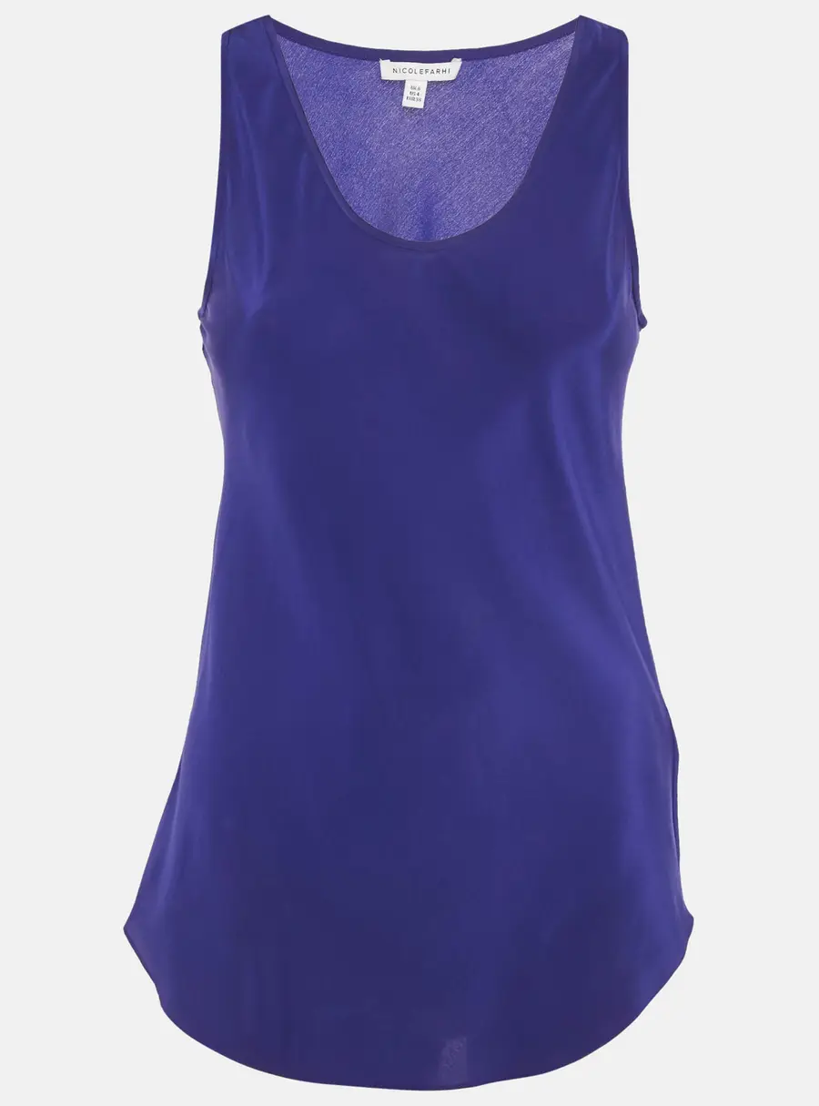Nicolefarhi Blue Silk Sleeveless Top S