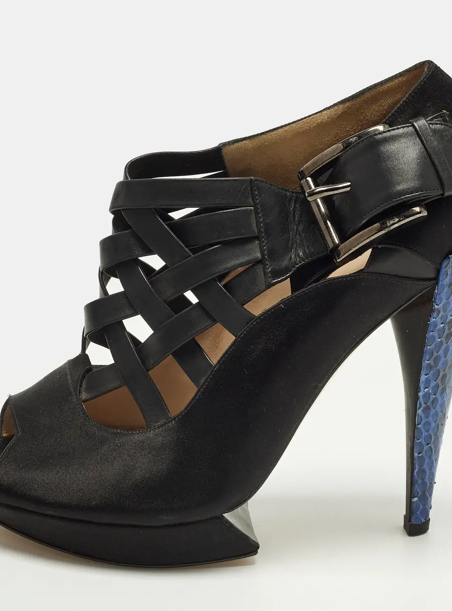 Nicholas Kirkwood Size 39 Black Satin and Snakeskin Leather Ankle Length Boots