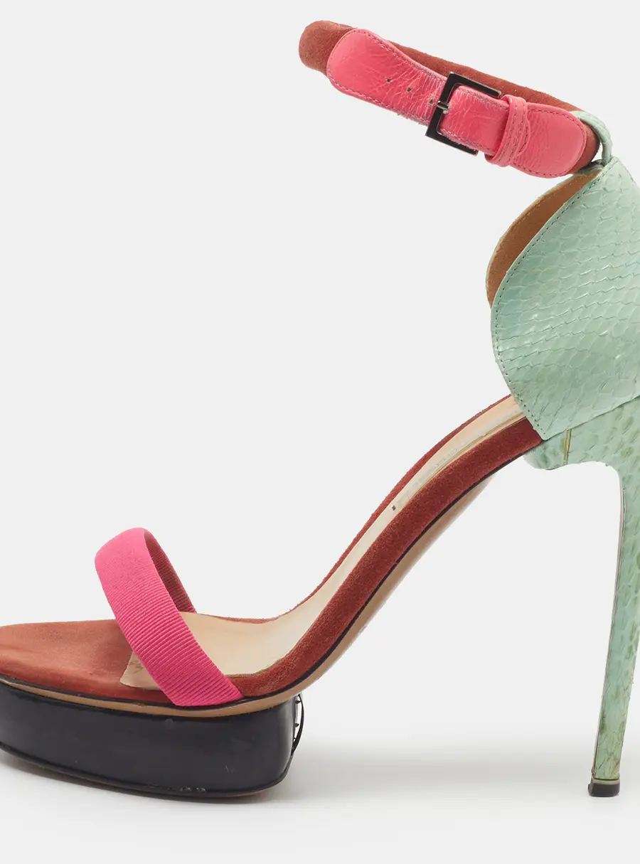 Nicholas Kirkwood Size 38 Multicolor Python Leather and Suede Ankle Strap Platform Sandals