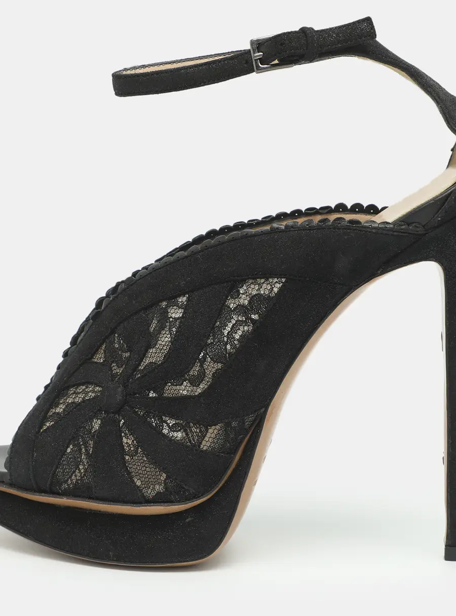 Nicholas Kirkwood Size 37.5 Black Lace and Suede Ankle Strap Sandals