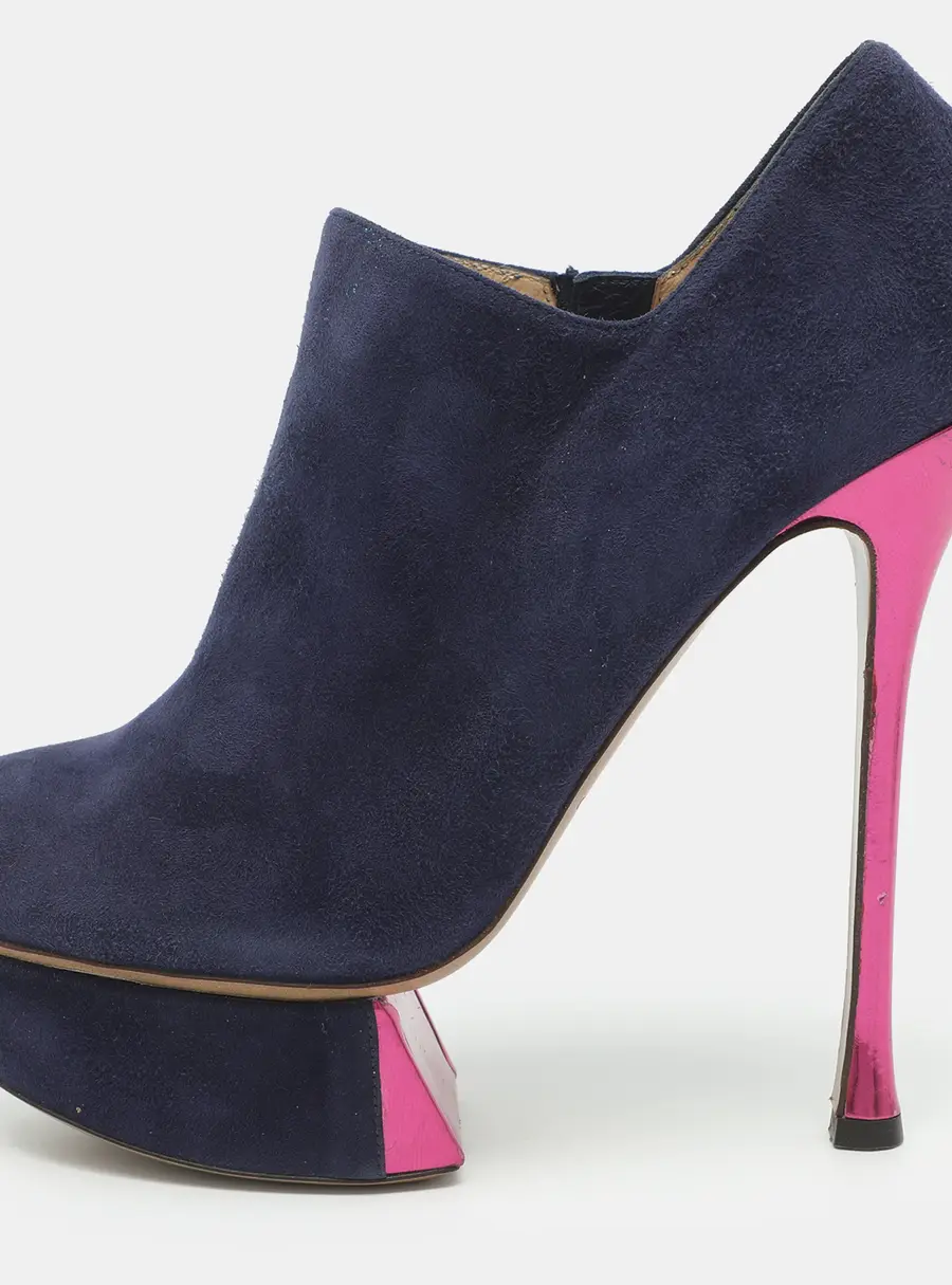 Nicholas Kirkwood Size 38 Blue Suede Platform Booties